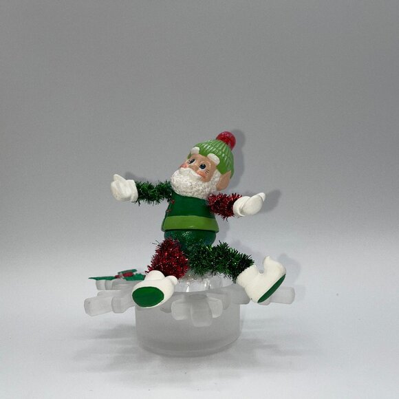 Vintage Ceramic Hand Painted Santa atop a vintage frosted glass snowflake OOAK - Picture 2 of 16